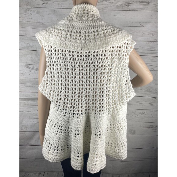 XXI Sweater Vest Ivory Open Knit Ruffled High Low - Picture 9 of 12